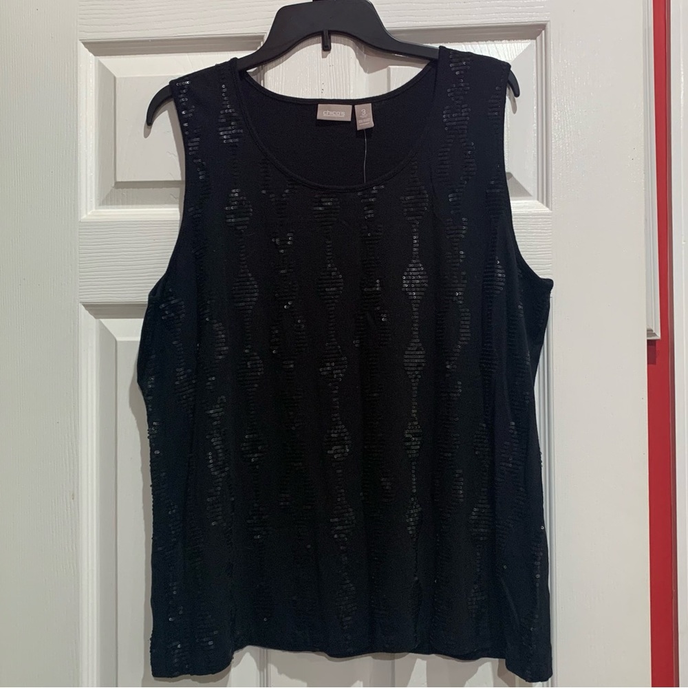 NWT Chico’s Black Francine Tank with Sequins